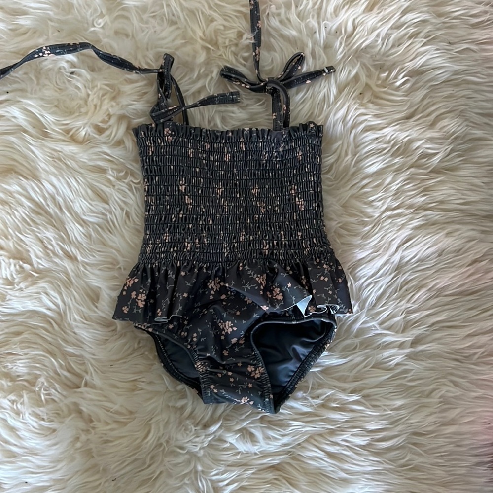 Rylee + Cru Black Floral Kids Swim One Piece